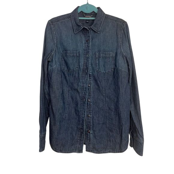 Lands End Shirt Womens Size 4 Blue Denim Cotton Collared Button Down Long Sleeve - Picture 1 of 9